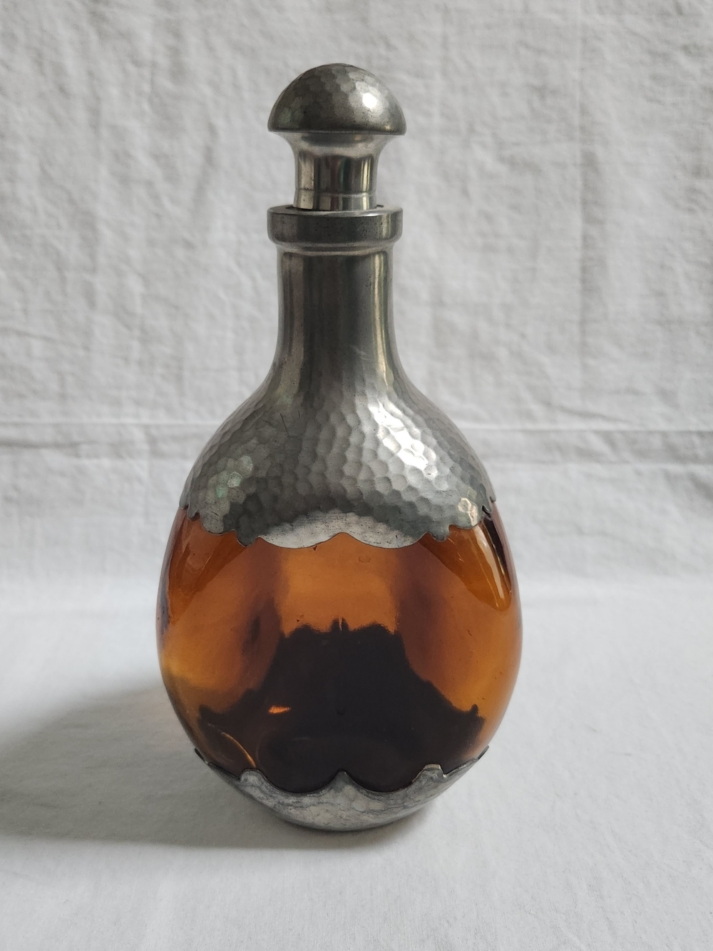 Amber Glass Decanter with Hammered Pewter Accents